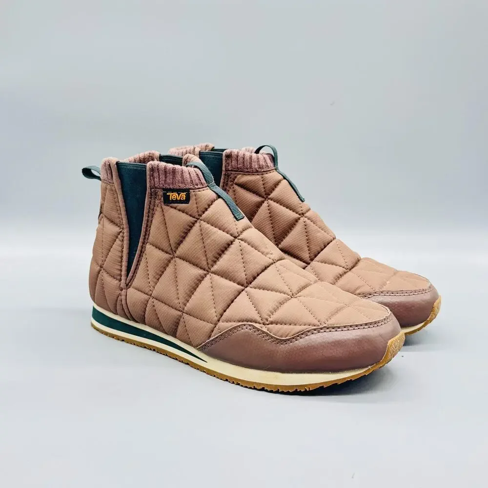 Teva Boots Womens Brown ReEmber Mid Quilted Insulated Winter Slip On Ankle Shoes